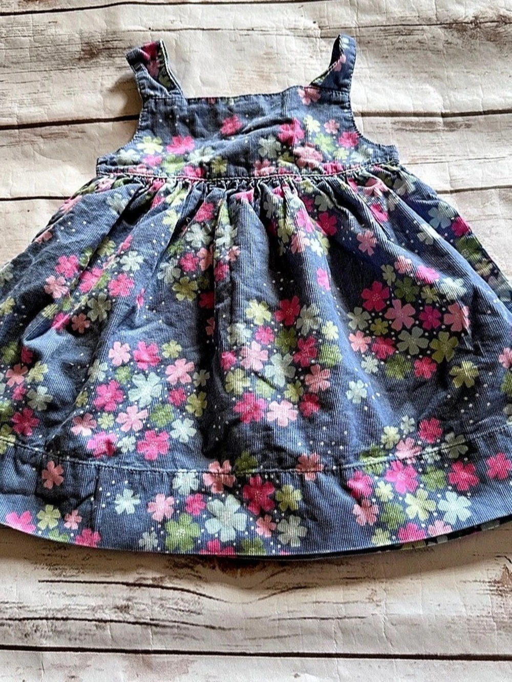 Gymboree blue floral cord dress with pink, white, and green flowers, vguc size 6